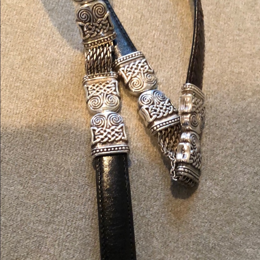 Brown/Black leather weave belt with silver buckle